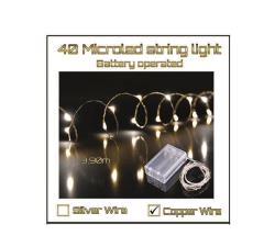 40 Microled μπαταρίας σε σειρά 30cm + 390cm, Θερμό Λευκό/Χάλκινο