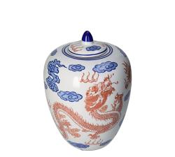 Κινέζικο βάζο με καπάκι σχ.δράκος κοραλί/μπλε,27.5cm