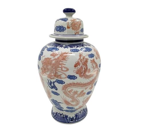 Κινέζικος αμφορέας σχ.δράκος κοραλί/μπλε,48cm