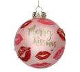 Γυάλινη μπάλλα ροζ με κόκκινα φιλιά,10cm