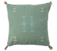 Μαξιλάρι με κεντημα & φουντίτσες προπλυμένο πράσινο,45x45cm