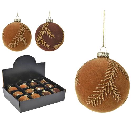 Γυάλινη μπάλλα με βελούδο σχ.φυλλα,8cm