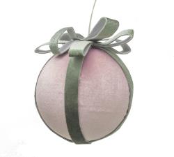 Velvet ball w/ribbon Pink Green,10cm 