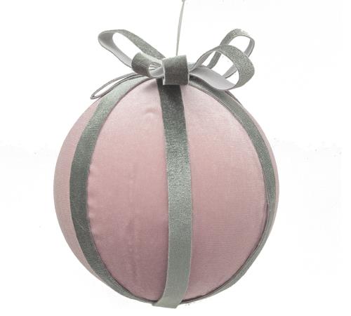 Velvet ball w/ribbon Pink Green,15cm 