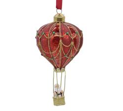 Glass Hot Balloon Orn Red/Gold,H13X7.5cm