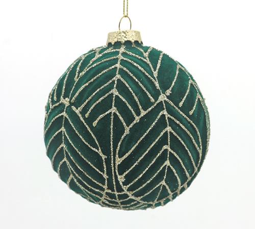 Glass Flocking Ball Emerald Green,D.10cm