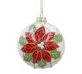 Glass Ball Red/Cream Poinsettia Red/Cream,D.8cm