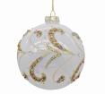 Glass Ball Pearl White W/Gold Trim,D.10cm