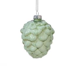 Glass Pinecone Orn Slate Green W/Ice Glitter,9X7cm