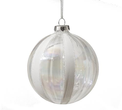 Glass Ball Transp. W/White Stripe,D.8cm