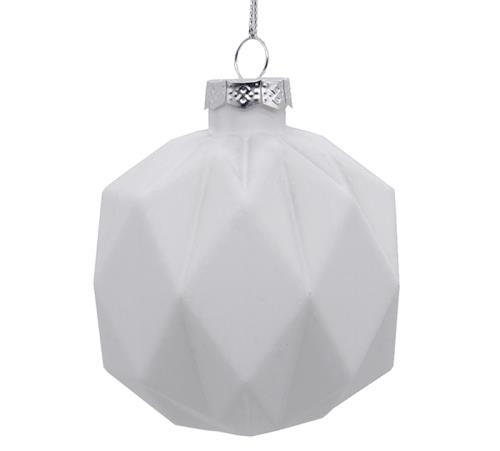 Glass Ball Geometric Des. White,D.:10cm