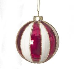 Glass Ball Red/White Stripes,D.8cm