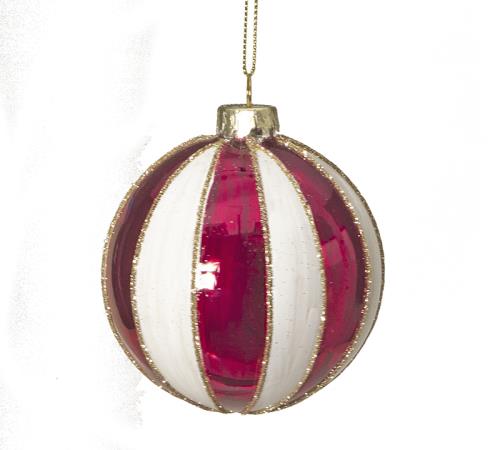 Glass Ball Red/White Stripes,D.8cm