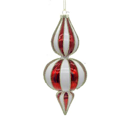 Glass Finial Orn Red/White Stripes,H22X10cm