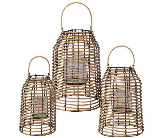 Σετ/3 Φανάρια polyrattan με γυαλί 30/35/40cm