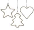 Στολίδια με γυάλ. χάντρες ασημί, 3σχδ.,15cm