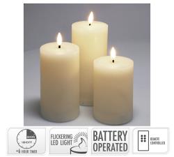 Σετ/3 κεριά led 7.5x10cm-12.5cm-15cm control & timer, εκρού