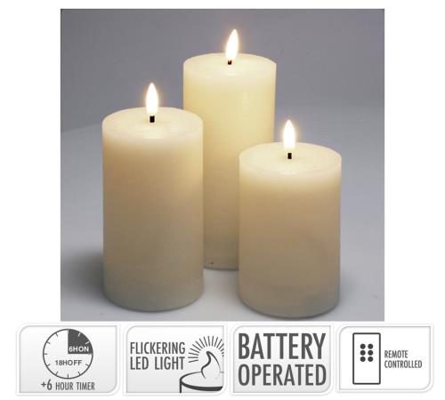 Σετ/3 κεριά led 7.5x10cm-12.5cm-15cm control & timer, εκρού