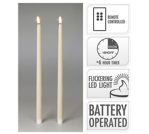 Σετ 2 led κεριά βιέννης 38cm,control & timer εκρού