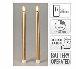 Σετ 2 led κεριά βιέννης 27cm,control & timer χρυσά