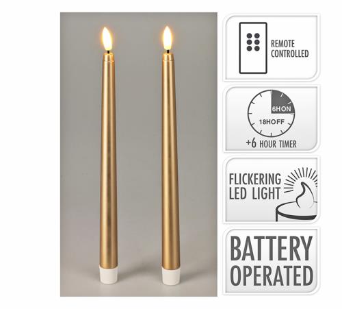Σετ 2 led κεριά βιέννης 27cm,control & timer χρυσά