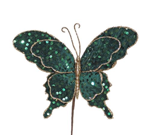 Πεταλούδα σμαραγδί παγιέτες 29x22cm