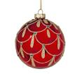 Γυάλ.μπάλλα κόκκινη & χρυσά κρόσια 8cm