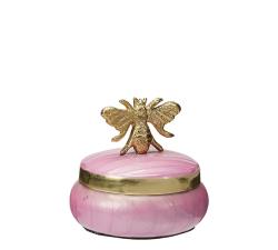 Μεταλλικό κουτί σε ροζ σμάλτο σχ.μέλισσα 8cm