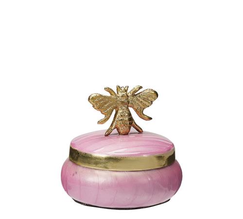 Μεταλλικό κουτί σε ροζ σμάλτο σχ.μέλισσα 8cm
