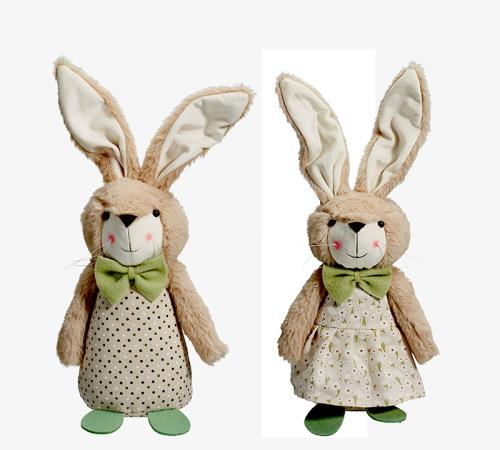 Όρθιος υφασμάτινος λαγός μπεζ/πρασ. 2σχ.38cm