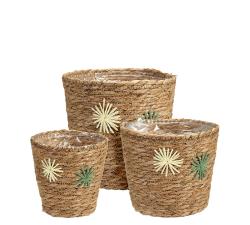 Σ/3 ψάθινα γλαστρακια με λουλούδι 14/16/19cm
