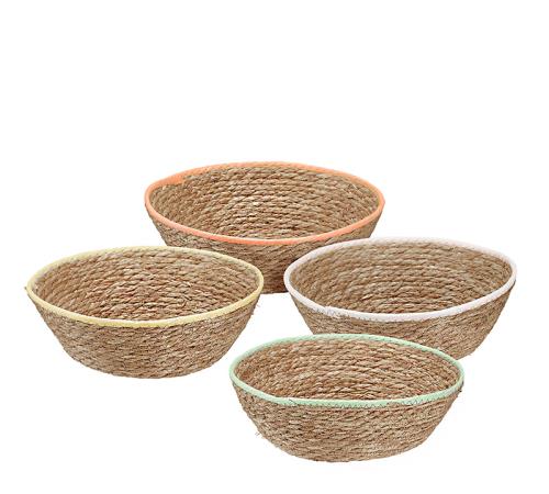 Καλάθια απο Seagrass με χρωματιστή τρέσα 31cm