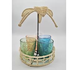 S/5 Δίσκος σχ.φοινικα με 4 χρωματιστά ποτήρια 300ml