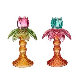 Γυάλινο κηροπήγιο σχ.φοίνικας σε 2 χρ.,17.5cm