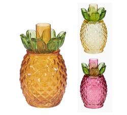 Γυάλινο κηροπήγιο σχ. ανανάς σε 3 χρ.,13cm