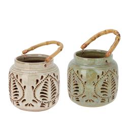 Φανάρι από πορσελάνη με bamboo λαβή, 2χρ.,14cm 