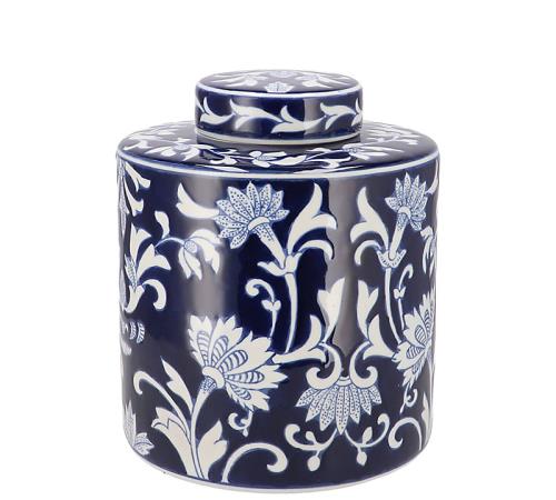 Βάζο με καπάκι floral σε μπλε/λευκό χρ.,26cm