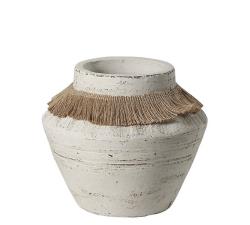 Βάζο παλαιωμένο λευκό χρ. με κρόσια από σχοινί 19,5cm