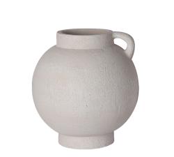 Στρογγυλό βάζο με λαβή και υφή πέτρας λευκό 24,5cm