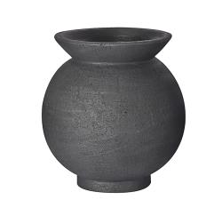 Στρογγυλό βάζο με χείλος,υφή πέτρας μαύρο31cm