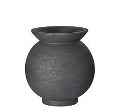 Στρογγυλό βάζο με χείλος,υφή πέτρας μαύρο 24,5cm