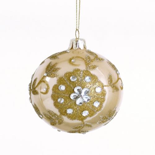 Χριστουγεννιάτικη Μπάλα Κρεμ με Πέτρες 8cm