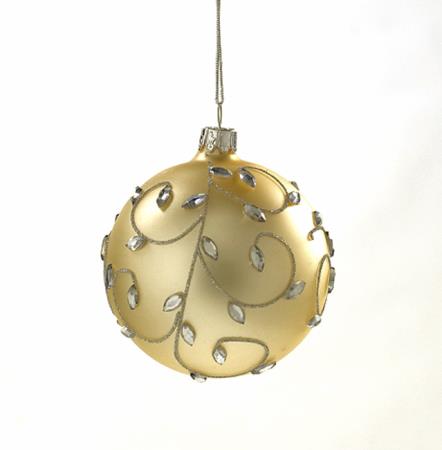 Χριστουγεννιάτικη Μπάλα 8cm Πέτρες Σαμπανί/Χρυσό