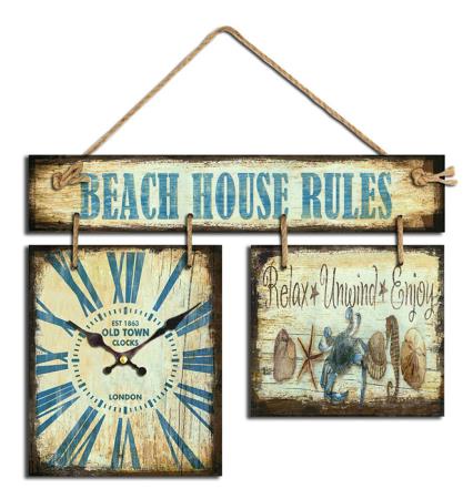 Ρολόι Πινακίδα "Beach House Rules" 