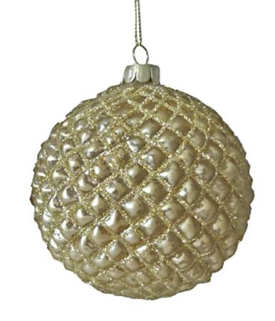 Γυάλινη Χριστουγεννιάτικη Μπάλα "Ρόμβοι" Ανοιχτό Χρυσό 10cm