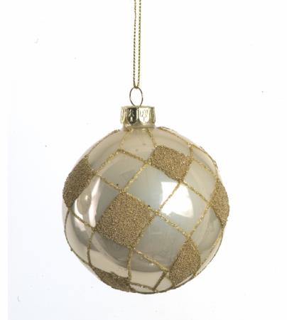 Χριστουγεννιάτικη Μπάλα Καρω Κρεμ/Χρυσό 8cm