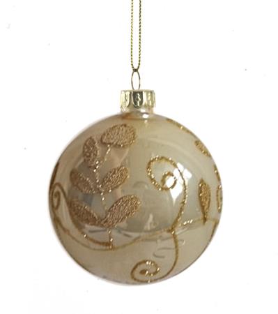 Γυαλ.Χριστουγεννιάτικη Μπάλα Κρεμ/Χρυσό Φύλλο 8cm