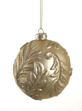 Ανάγλυφη Χριστουγεννιάτικη Μπάλα Φύλλα Ανοιχτό Χρυσό 10cm