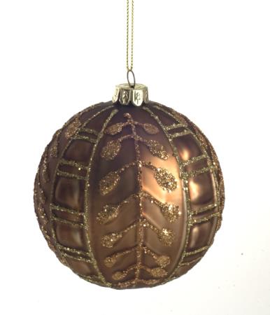 Χριστουγεννιάτικη Μπάλα Αναγλυφα σχέδια  Αντικέ Καφέ/Χρυσό 10cm