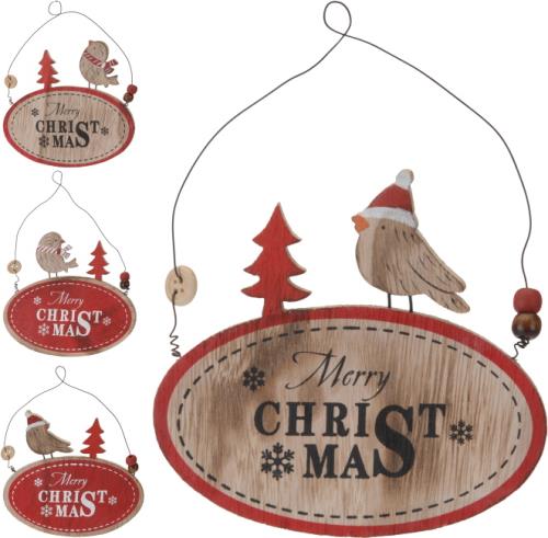 Ξύλινο Ρουστικ Χριστουγεννιάτικο Στολίδι με Πουλάκι 20cm